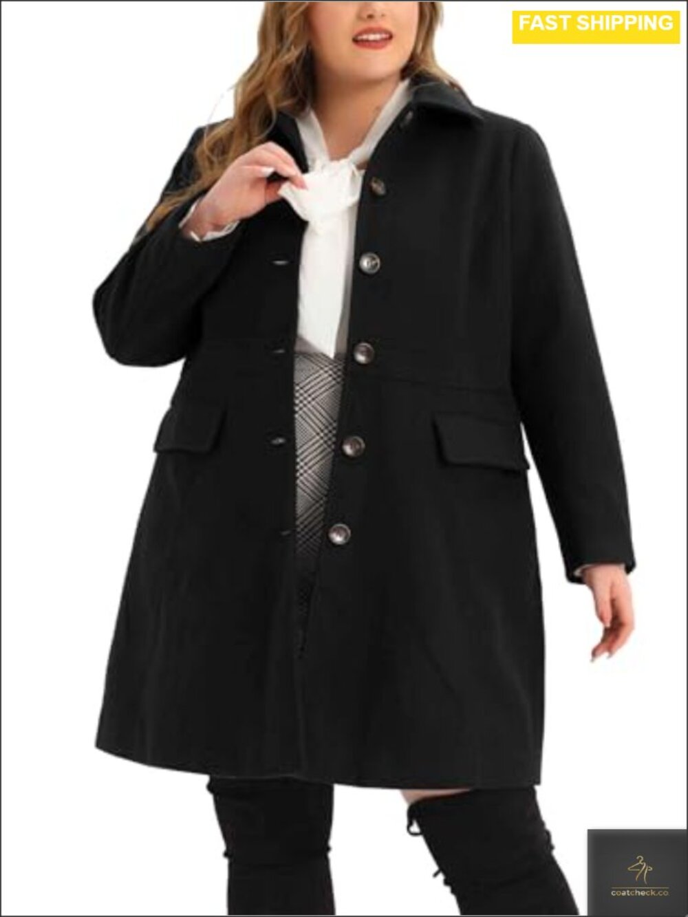 Plus Size Pea Coat Peter Pan Collar Single Breasted Winter Long Coat